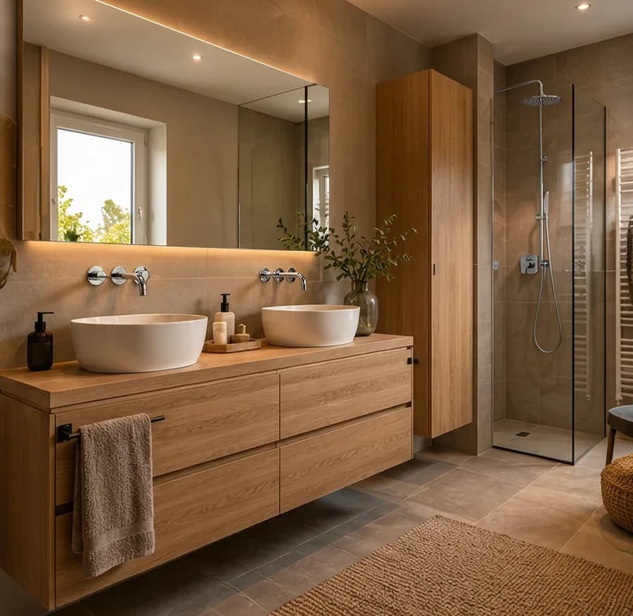 Moderne badkamer met kranen in chroom