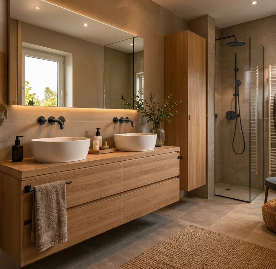 Moderne badkamer met kranen in mat zwart