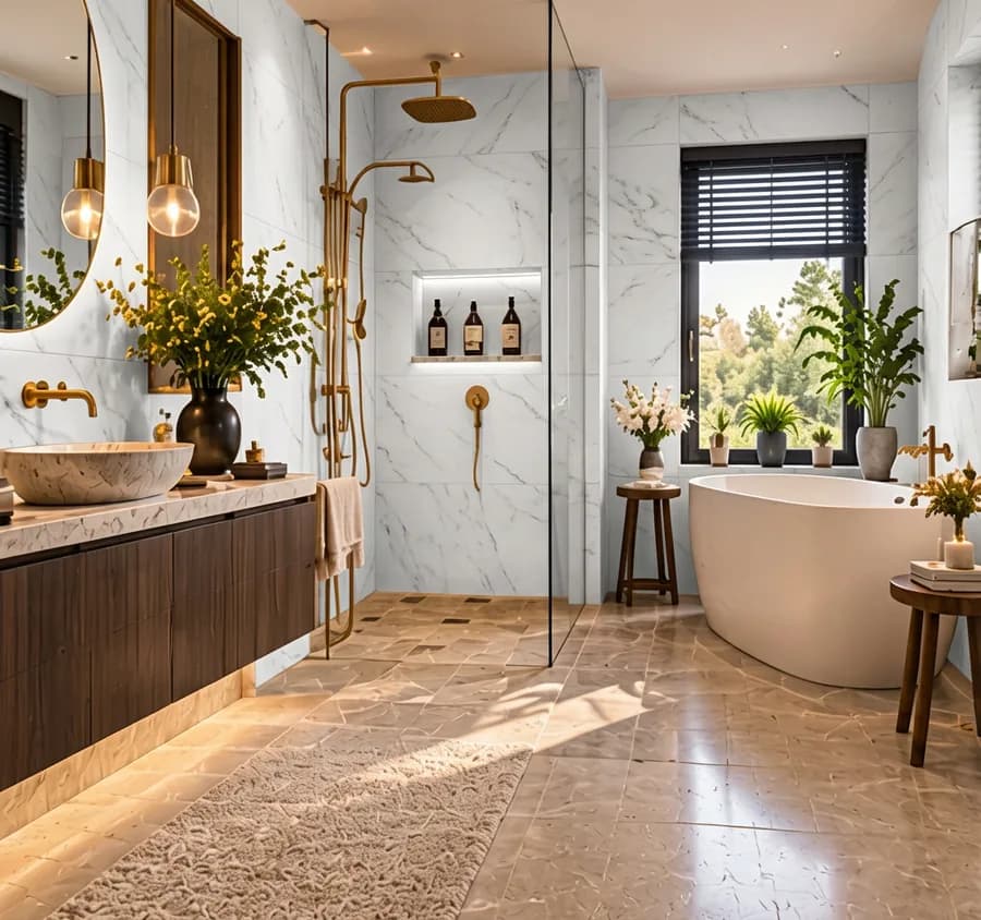 Badkamer met carrara op de wand