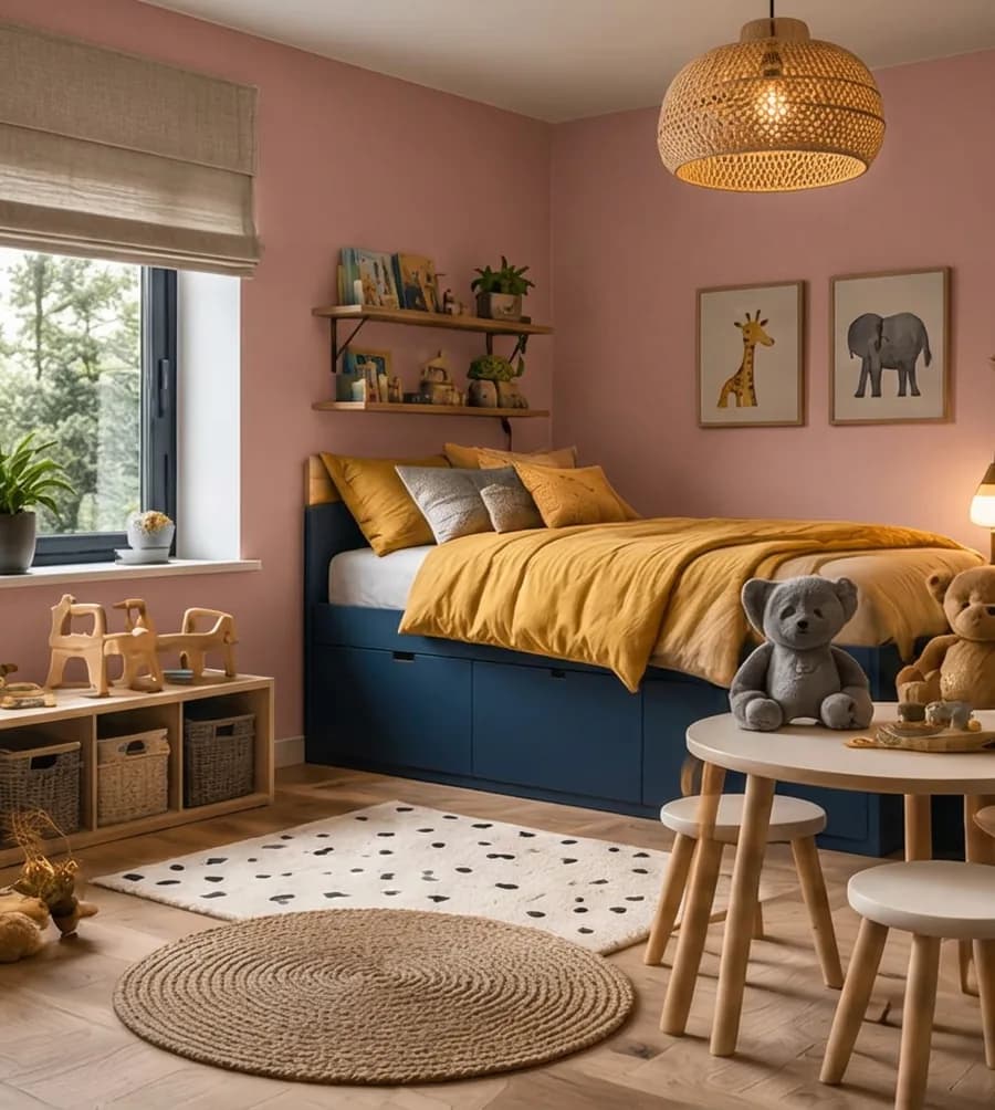 Kinderkamer met de muur in oudroze