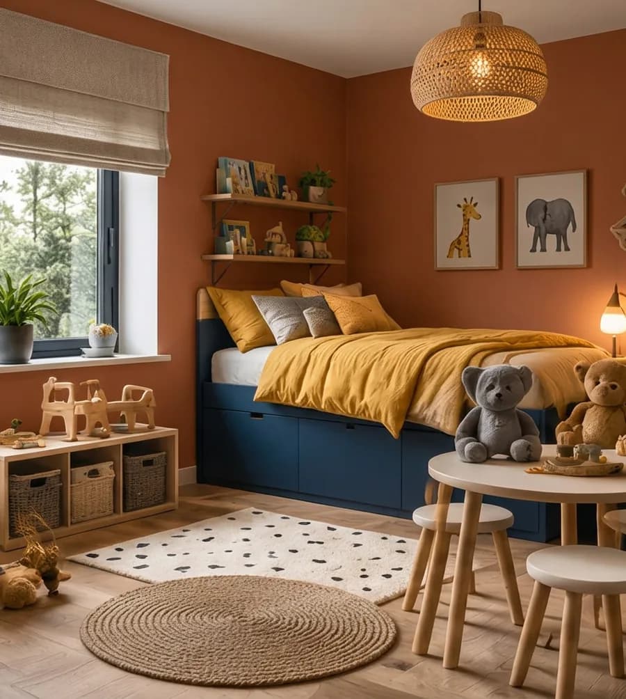 Kinderkamer met de muur in terracotta