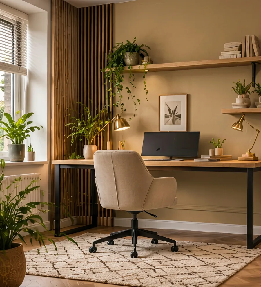 Werkkamer met de muur in leem
