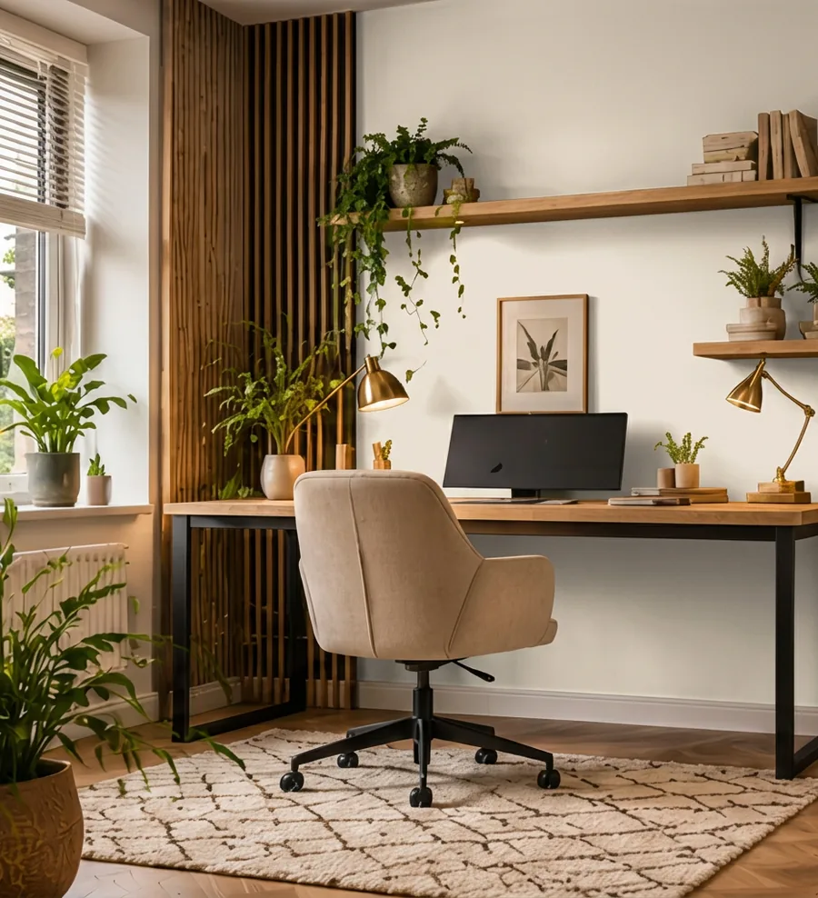 Werkkamer met de muur in warm wit
