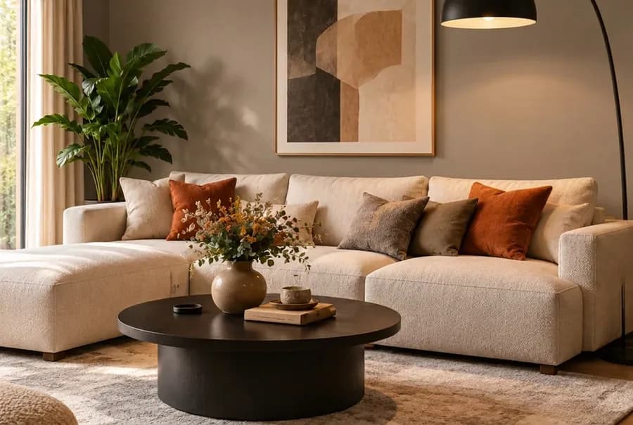 Moderne woonkamer met de muur in taupe