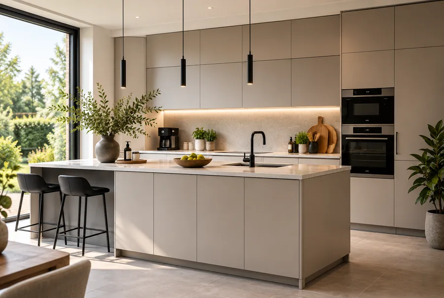 Een warm, modern ingerichte keuken